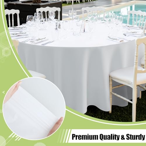 Image of Smiry Disposable Table Cloth - 6 Pack, 84 Inch Round Waterproof Tablecloths for Parties, Decorative Plastic Table Cover, Leakproof & Sturdy, White