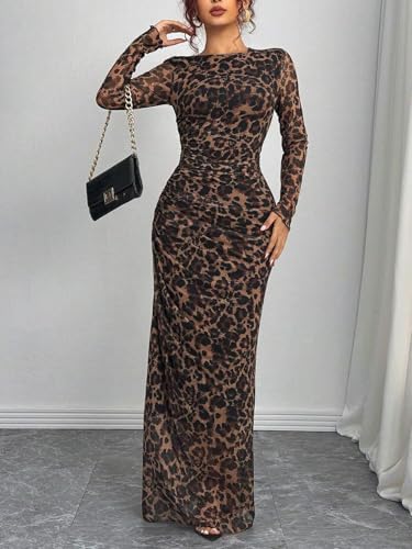 Women's Long Sleeves Maxi Bodycon Dress Tie Dye Ruched Mesh Layer Prom Formal Wedding Elegant Dresses4