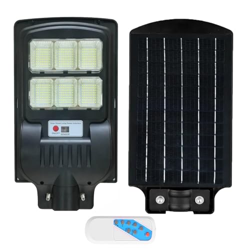 Image of Gigawatts 384 LED 80W Solar Street Light with Remote Control High Power 10Ah Battery Inbuilt 12W Solar Panel IP65 Water Resistant Outdoor Lamp for Wall Pathway Garden and Patio (1Pc, Cool White)