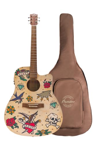 Guitarra Electroacústica Bamboo Harmony Old School con Funda Acolchada, 41 pulgadas, madera Mahogany