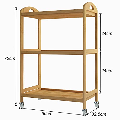 soges Bamboo Bar Serving Carts, 3-Tier Kitchen Storage Rack on Wheels, Mobile Organizer Trolley with 3 Shelves for Living Room/Bathroom - Thumbnail 2