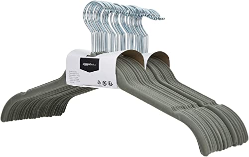 Amazon Basics Space Saving Slim Velvet Non-Slip Clothes Hangers for Closet Organization, Gray/Silver, 30-Pack - image 8