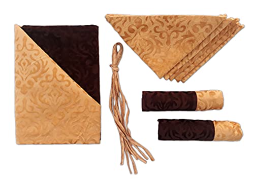 Image of Home Sajja Premium Diwan Set of 8 (1 Sheet, 2 Bolster with Dori & 5 Cushion Covers) Coffee & Camel, Self