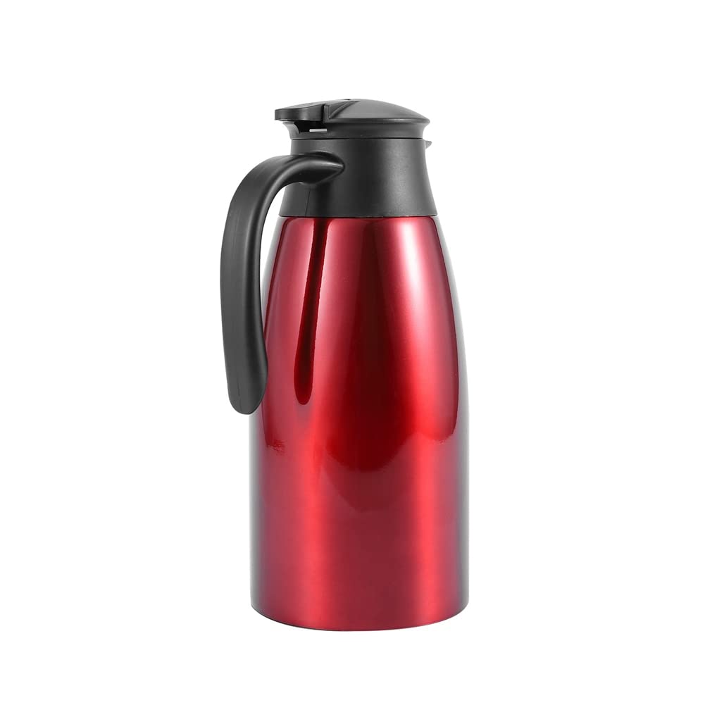 2 x czerwony dzbanek termiczny ze stali nierdzewnej 304, 2 l, termos izolowany próżniowo na wodę, kawę, herbatę, mleko, dzbanek termiczny do i biura