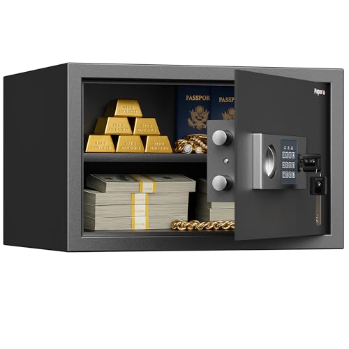 Paporia 1.2 Cubic Feet Safe Box, Digital Security Lock Box with Shelf & Keypad & Combination, Alloy Steel Digital Home Safe for Home, Office, Hotel or Business, 16.93"W x 14.57"D x 10.63"H