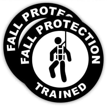Pair | Reflective Fall Protection Trained Hard Hat Decal | Helmet Sticker | Lunch Box Decal | Tool Box Label | Color: Black | 2" each decal