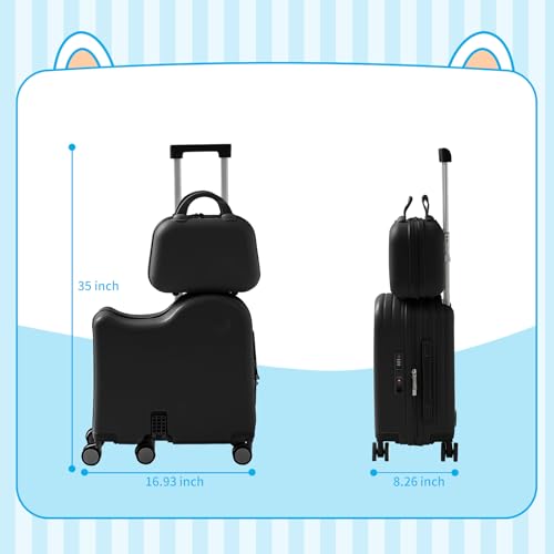 6-Wheel Ride On Luggage with Portable Bag, Foldable Footrest, Carry On Suitcase with Adjustable Handle, TSA Lock, Type-C& USB Interface,Hidden Cup Holder for kids.3