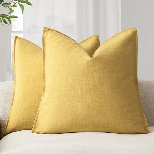 Foindtower Linen Solid Decorative Throw Pillow Covers 18x18 Ginger Yellow