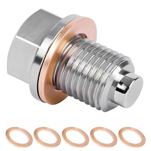 Sump Plug, Sump Plug Washer, Oil Sump Plug - Magnetic M14x1.5 Stainless Steel Drain Plug with 5 Washers for Engine Oil Pan Protection (1 Bolt + 5 Seals)