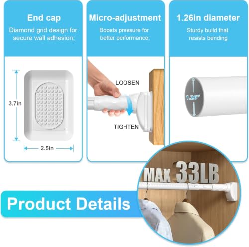 Image of White Closet Rods For Hanging Clothes,41-87 In heavy duty tension rod