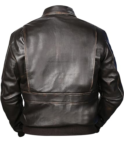 Image of Men's Brown Distressed Brown Leather Aviator Bomber Jacket - X-Large