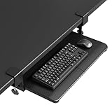 BONTEC KMT01-PJ Under Desk Keyboard Tray, Pull-Out Keyboard & Mouse Platform with C-Clamp, 20 x 11.8 in Space-Saving Ergonomic Slide-Out Drawer, Black Carbon Fiber