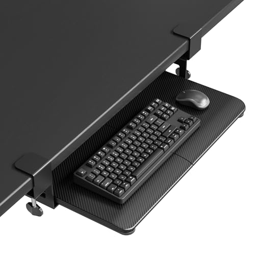 BONTEC KMT01-PJ Under Desk Keyboard Tray, Pull-Out Keyboard & Mouse Platform with C-Clamp, 20 x 11.8 in Space-Saving Ergonomic Slide-Out Drawer, Black Carbon Fiber 20" x 11.8" Black Carbon F