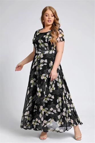 Image of Shasmi Women's Navy Blue Georgette Digital Floral Printed Floral Printing Short Sleeve A-Line Maxi Gown Dress for Women (Gown Dress 248)