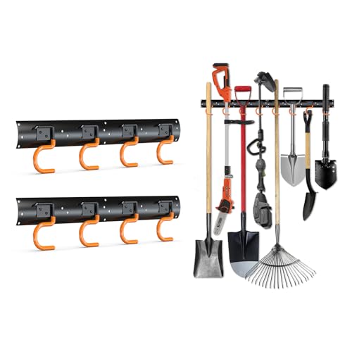 3-H Garden Tool Organizer 34 INCH All Metal,Tool Organizer 2 Racks,Broom Holder Wall Mount for Warehouse, Basement, Workshop Organizing and hanging Rake,Mop,Shovel,Hose