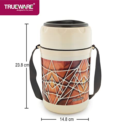 Image of Trueware Trendy 4 Inner Steel Outer Plastic thermoware Lunch Box | 4 Container 300 ML Each-Brown | PU Insulated | Lunch Box | Tiffin | Hot lunch box | Leak Proof | Easy to Carry | Hot & Cold Food Grade| BPA Free | Stainless Steel Dabbi | Office | Outdoors | For Men, Women, and Kids