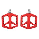 Pedales de Bicicleta Antideslizantes, Pedales Planos de Plataforma de Bicicleta de montaña, Pedales de Fibra de Nailon y aleación de Aluminio con rodamientos sellados, Superficie (Roja)