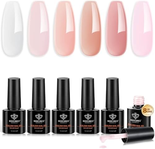 Modelones 8-in-ONE Builder Gel, 6 Colors Pink Gel for Nails, Hard Gel Extension in a Bottle for Nail Starter