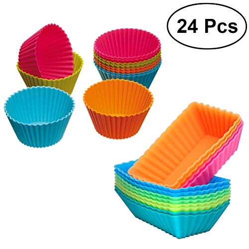 OUNONA Moldes Individuales para Magdalenas Reutilizable Moldes para Muffins Silicona 24pcs