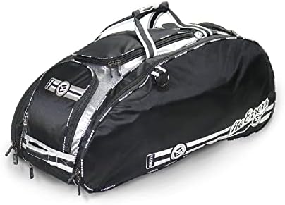 No Error Sports Dinger Baseball Bat Bag with Wheels – Spacious 15 pocket baseball gear bag – Fits 4 Bats, Helmets, Cleats, Gloves – Hangs on Fence (Black)