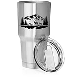 Smooth Body Tumbler Stainless Steel Vacuum Insulated Travel Mug Cup Gift Deer Mountain Forest River Scene (30 oz, Stainless Steel)