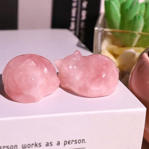 XIANNVXI Sleeping Cat Ornament Figurine,Cute Pink Gifts for Cat Lovers,38mm Rose Quartz Pink Crystal Gifts for Women Cute Desk Accessories Cute Room Decor - Image 4