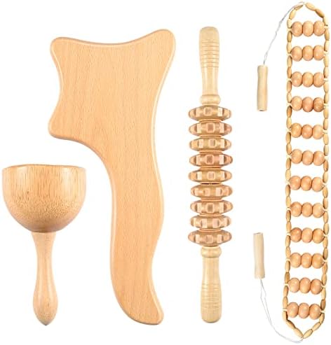 Dastre 4-in1 Wood Tools, Wood Therapy Massager Tools, Lymphatic Drainage Massager, Wood Massage Tools for Body Gua Sha, Applicable to Neck, Legs, Back,Relieve Pain and Relax Muscle