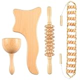RINRI 4 en 1 Kit Maderoterapia Corporal,Maderoterapia Kit, Masajeador Anticelulitico,Masajeador Muscular,Drenaje linfático,Gua Sha,Masaje Corporal Para Alivio del Dolor Corporal y Relajación Músculo
