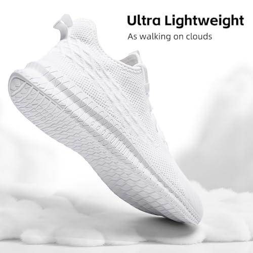 Image of Mens Running Shoes Slip On Walking Sneakers Tennis Gym Shoes Casual Road Fashion Breathable Lightweight Workout Sport White Size US 12.5
