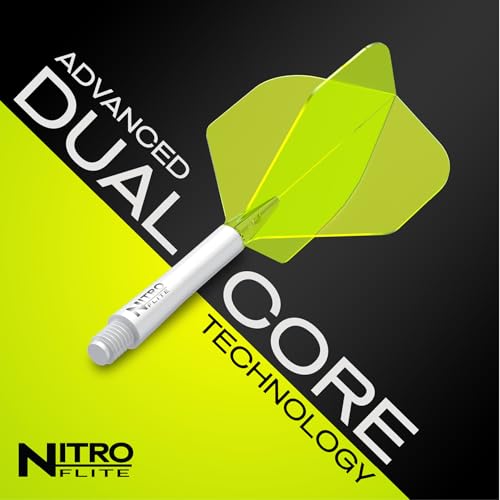 RED DRAGON Darts – Nitro Flite Integriert Flüge & Schäfte System – No.2 Form und Design – Weiß und Gelb Farbe, Dazwischenliegend Länge