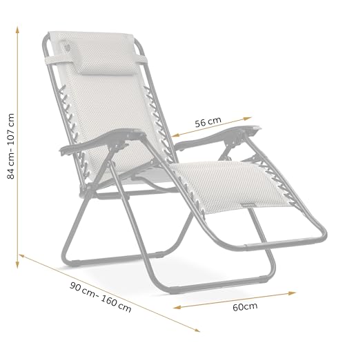 Sofotel Leżak Ogrodowy ChillWell Soft - Składany z Poduszką - Tkanina 3D FoamGrid Obciążenie do 120 kg - 160 x 107 x 60 cm - Szary