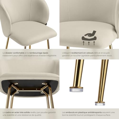 Chaise de bar en velours rembourré avec dossier large et un repose pieds Lot de 6 - vue 7
