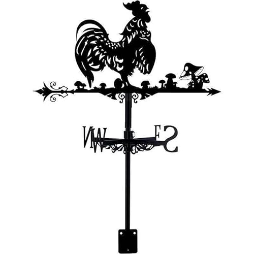 Weather Vane, Black Metal Mount Weathervane Craft Garden Decoration Courtyard Wind Blowing Ornaments (Black, Rooster)
