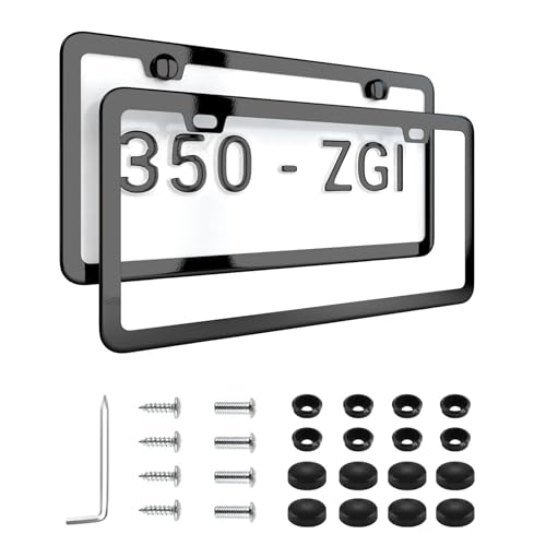 Deselen Black License Plate Frame - 2-Hole Sleek Style, Stainless Steel, Premium Metal Durability, Easy Install, 2-Pack Gift Box - Matte Painted Finish