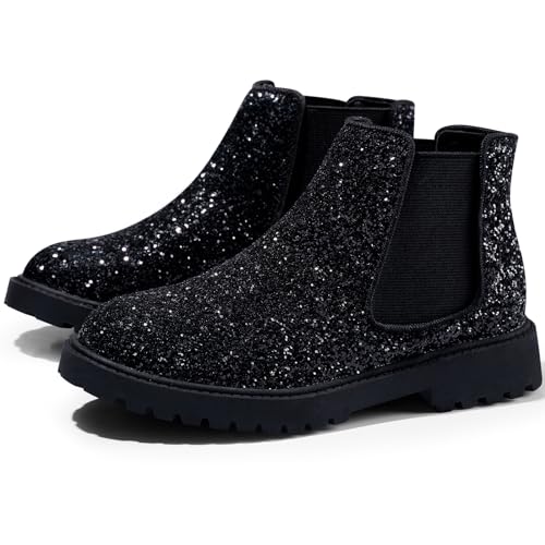 Harvest Land Girl Boots Kids Ankle Boots Warm Side Zipper Boots Low heel Short Booties Winter Snow Boots Anti-Slip Outdoor Shoes for Little Kids/Big Kids Black Size 42