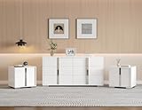 AMERLIFE 3 Piece Bedroom Set, Two 23.6' Nightstands & 6-Drawer Dresser, Silent Glide Drawers & Metal Handles, Modern High Gloss UV Finish, Dresser Set for Bedroom, White