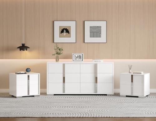 AMERLIFE 3 Piece Bedroom Set, Two 23.6" Nightstands & 6-Drawer