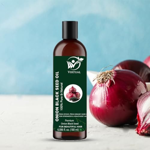 Image of VIRTUAL Pure Essential Oil For Stronger Hair, Body Skin Care, Moisturising Dry Skin, Eyelash & Nails Cold Pressed Oil With No Mineral & Silicones (180ml) (Onion Oil)