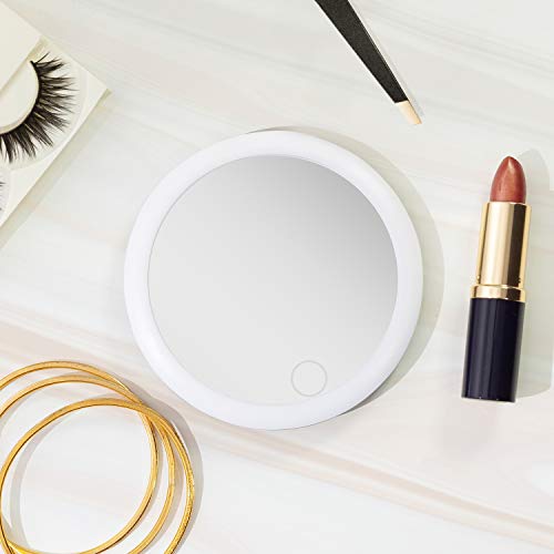 Zadro 4" Round Led Mirror Makeup Travel Mirror With Light Rechargeable Compact Mirror For Purses Portable Carrying Pouch #TOP4