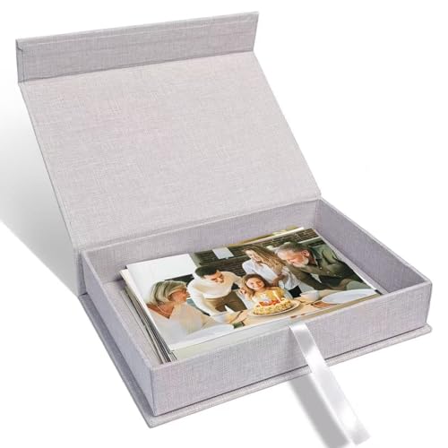 5x7" Archival Photo Storage Box with Lid – Stackable Memory Keepsake Organizer for Photos, Certificates, Jewelry & Scrapbooking Supplies, Photo Cases and Postcard Keeper Storage Container Box Grey