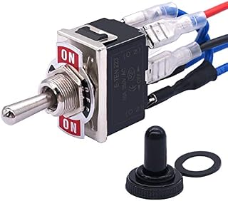 mxuteuk Momentary Motor Polarity Reverse Toggle Switch 6 Pin (ON)-Off-(ON) 3 Position Automatic Reset Rocker Toggle Switch For DC Motor Control With Waterproof Cap With jumper wires UK-E-TEN-223-M-X