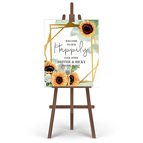 Letrero de bienvenida de boda con girasoles personalizado para recepción 4