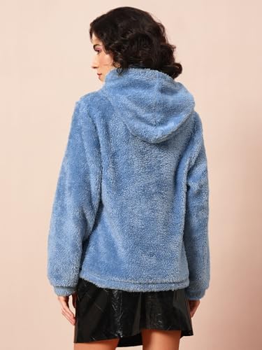 Image of THE DRY STATE Women's Basic Fit Teddy Fur Hoodie with Kangaroo Pocket