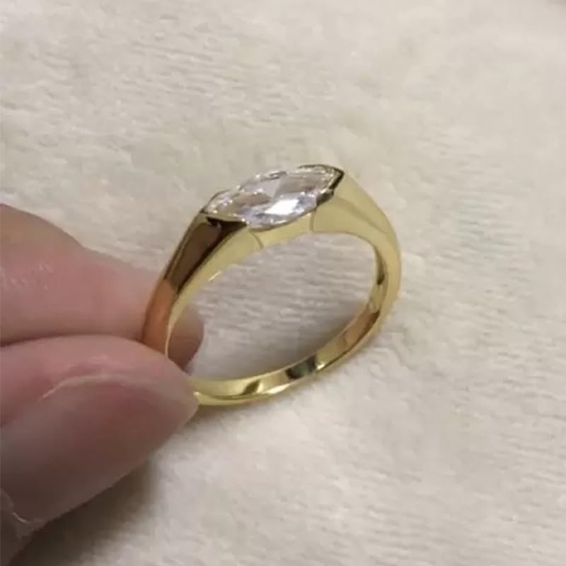 18K Gold Plated Moissanite Marquise Shaped Engagement Rings for Women's Men Dainty Solitaire Promise Ring Handmade Propose Ring Wedding Band Gift for Her Size 6#2
