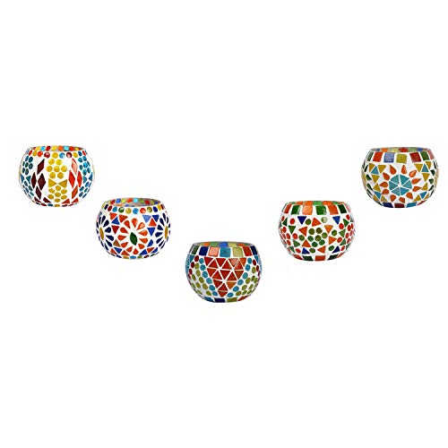 Set Of 5 Tea Light Candle Holder Bowl Mosaic Glass Votive Candle Holder Decorative Candle Holder Tealight Bowl Tea Night Light Holders Handmade Artwork Gifts For Home Decor/Party Decorations #TOP3