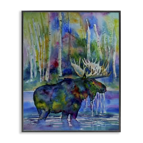 Stupell Industries Vibrant Moose Birch Trees Swimming Splashing Lake, Design by MB Cunningham, 16 x 20