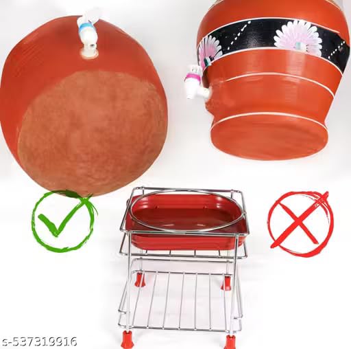 MECHDEL Stainless Steel Water Pot Stand with Tray & Glass Holder/Matka Stand/Water Dispenser Stand for utensils/Durable &Space-Saving Design/Anti-Scratch Legs/Multipurpose Rack for Kitchen (Round)| Made in India 8