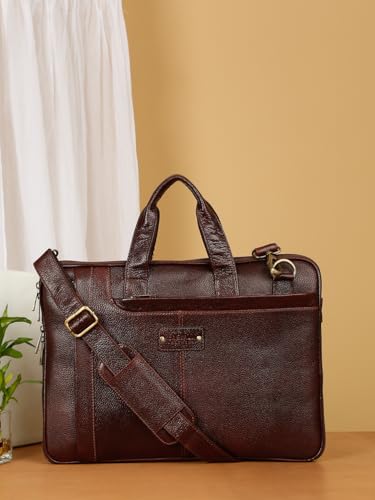 Image of TEAKWOOD LEATHERS Unisex Genuine Leather Textured Laptop Bag | Stylish & Durable Office Bag | Spacious & Elegant Business Messenger Bag for Men & Women