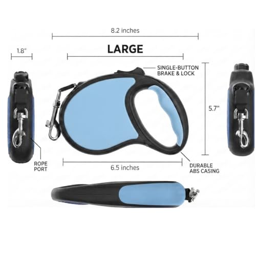 Image of Cawypety Retractable Dog Leash, 16ft /5M Heavy Duty Extendable Dog Walking Lead | One-Hand Brake & Lock, 360 Tangle-Free | Durable Pet Leash with Ergonomic Anti-Slip Handle for All Small,Large Breeds
