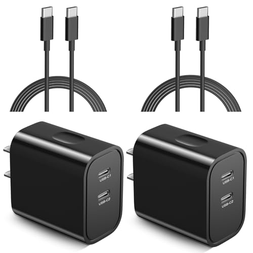 USB C Wall Charger Black,Costyle 2 Pack 20W Double Dual Port USB C Charger Block PD Fast Charging USB-C Power Adapter Type C Plug for iPhone 16 15 Plus 15 Pro Max,Galaxy,Pixel with 2X 6FT USB-C Cord